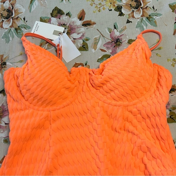 NWT! GOOD AMERICAN Neon Orange Terry Cloth One Piece Swimsuit Size 5 (2X) - Picture 5 of 6